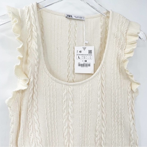ZARA Ruffle Trim Knit Tank Top L Cream - Picture 5 of 5